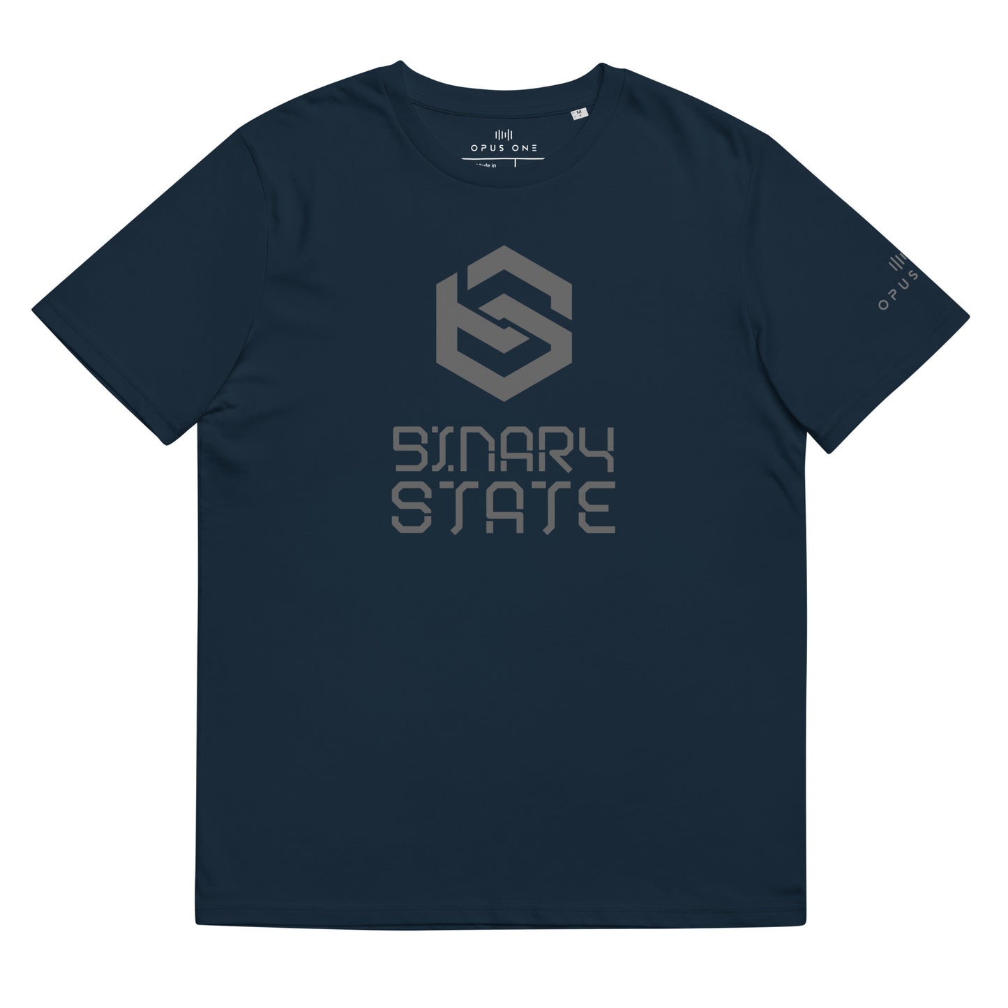 Binary State (v2) Unisex organic cotton t-shirt (Grey Text)