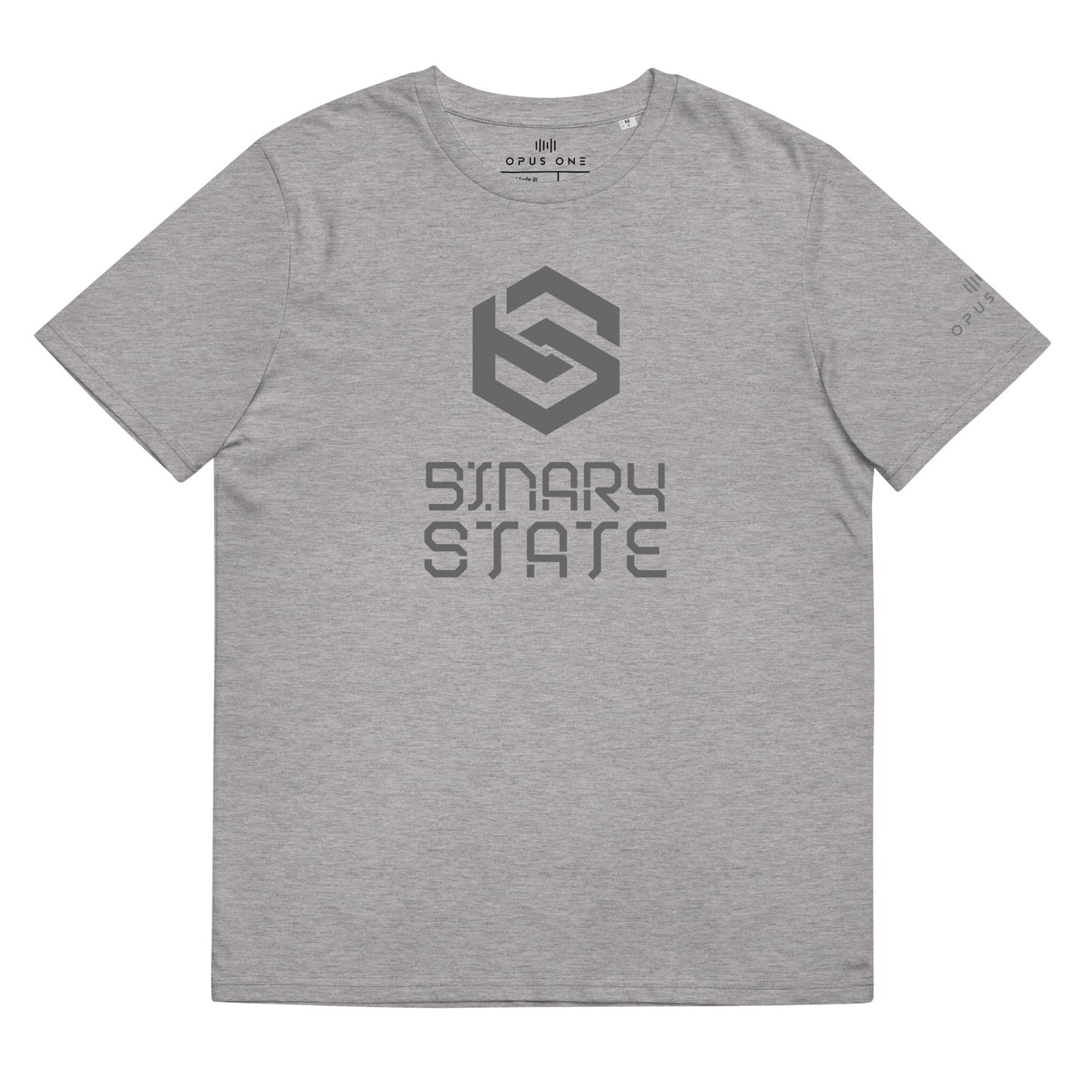 Binary State (v2) Unisex organic cotton t-shirt (Grey Text)