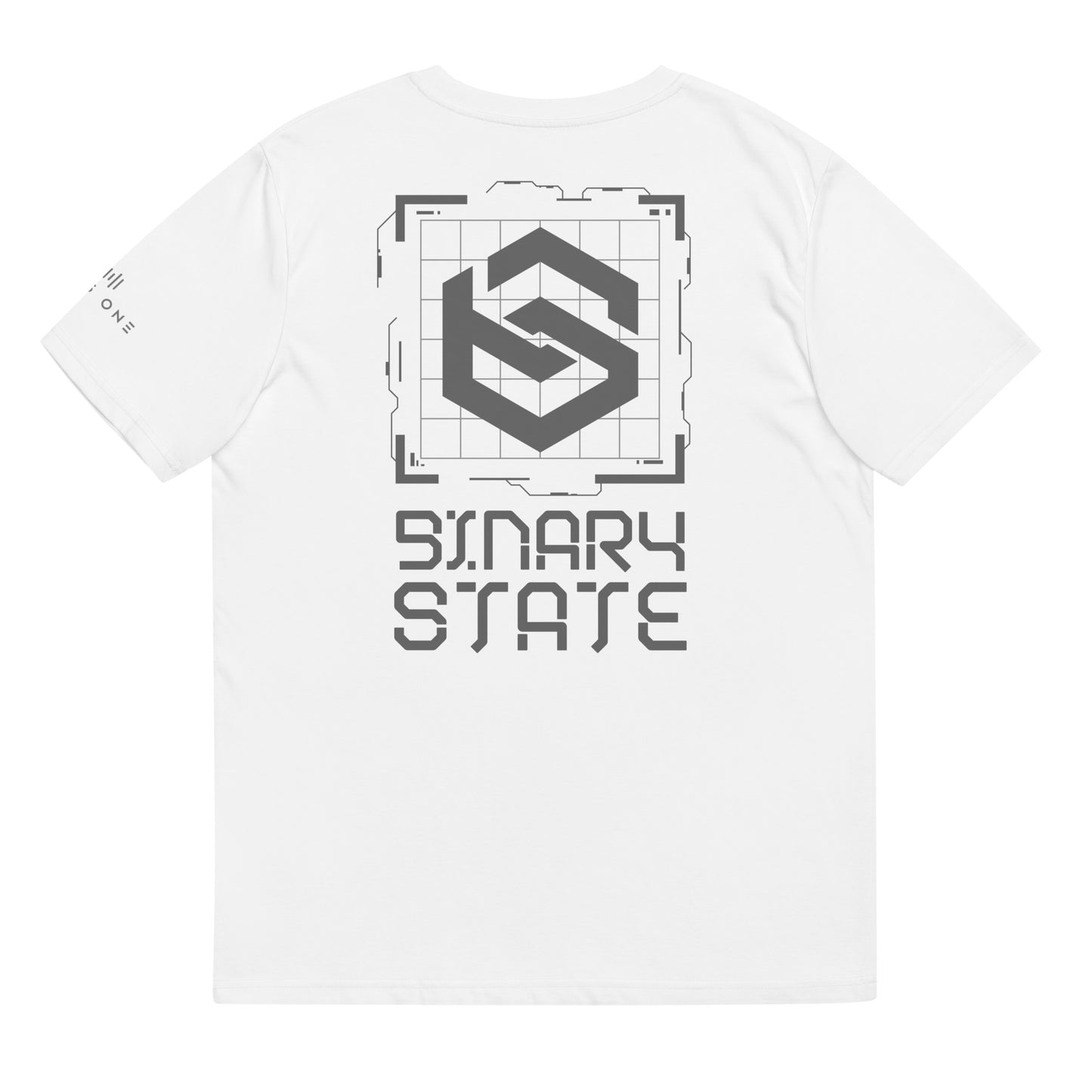 Binary State (v1) Unisex organic cotton t-shirt (Grey Text)