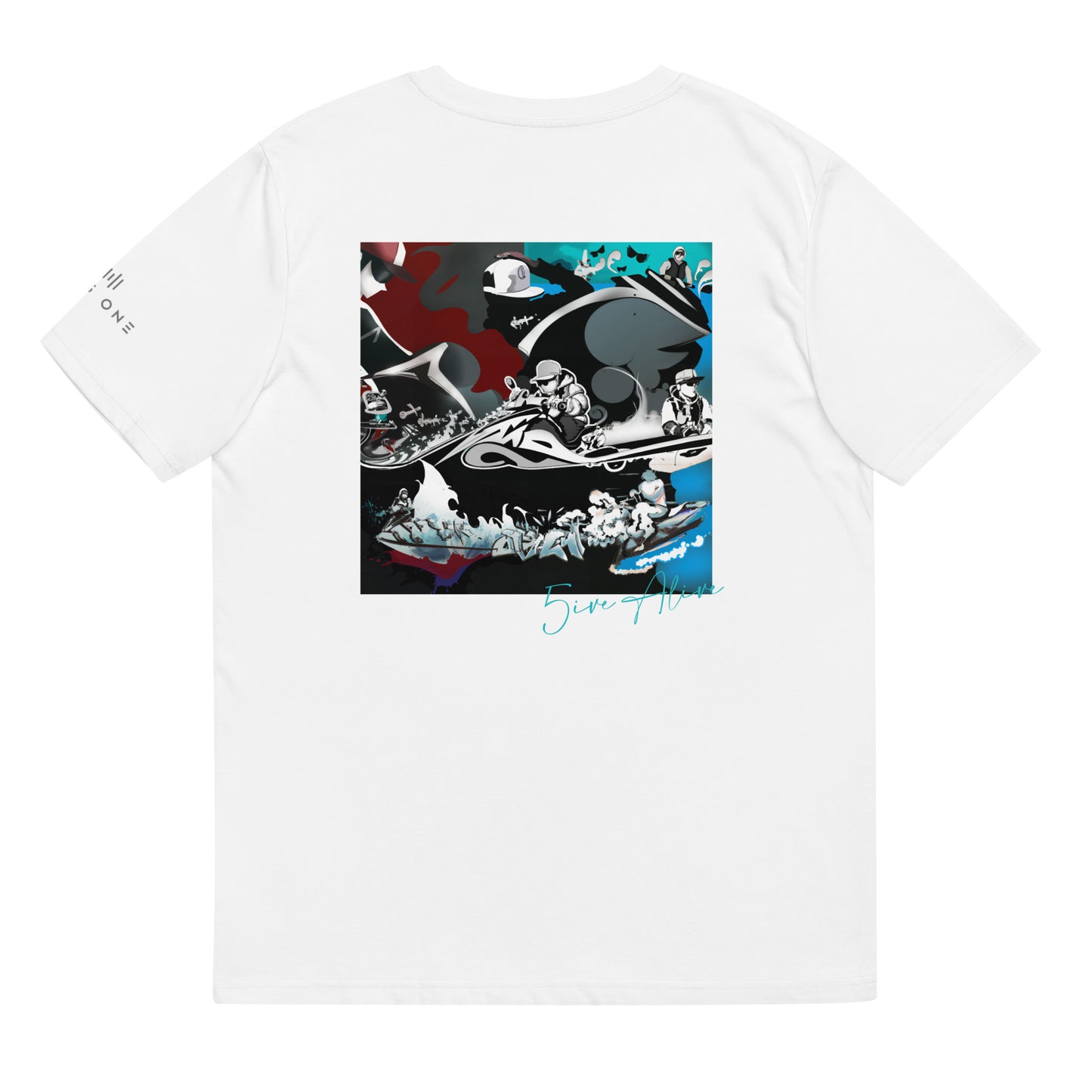 Signature Series (5ive Alive Jet Ski) Unisex organic cotton t-shirt MAIN BACK PRINT