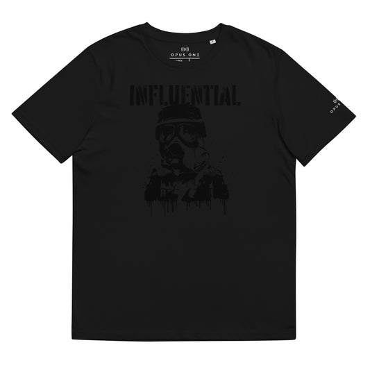 Influential Man (v1) Unisex organic cotton t-shirt (Black on Black)