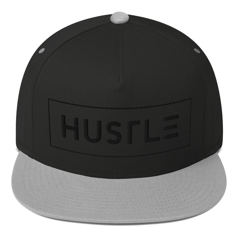 Hustle (v1) Flat Bill Cap (Black Text)