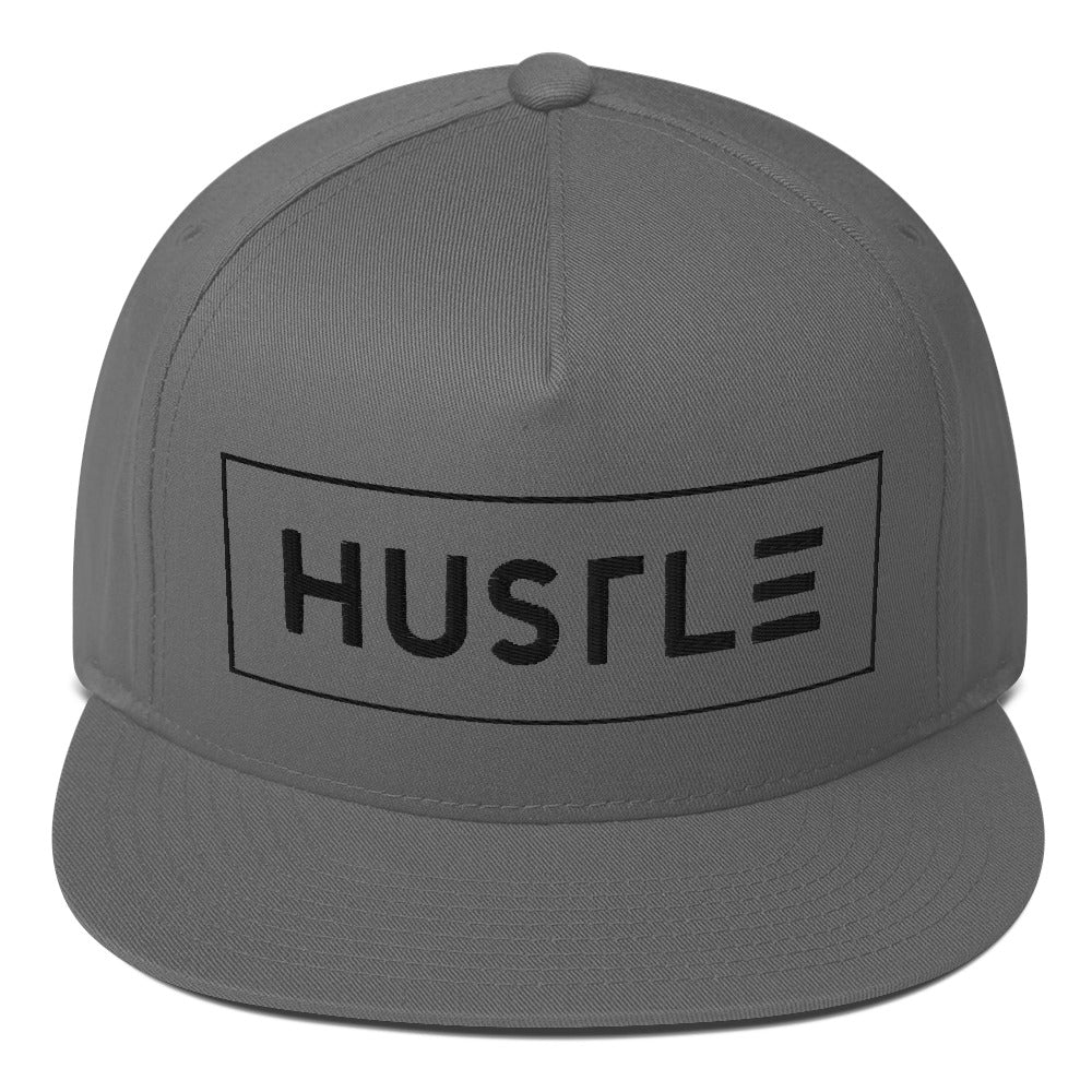 Hustle (v1) Flat Bill Cap (Black Text)