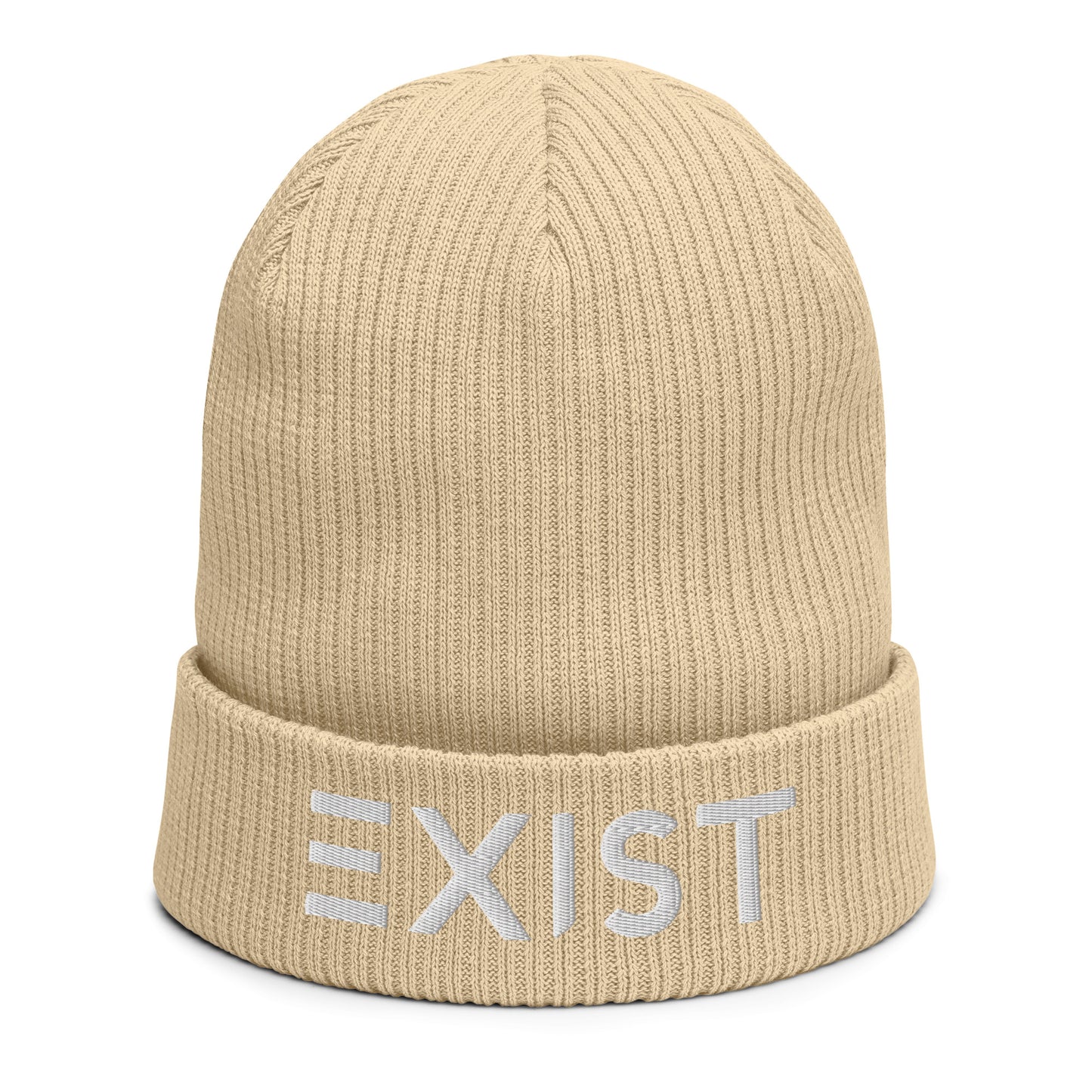Exist Organic ribbed beanie (White Text)