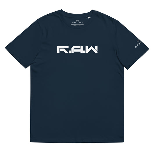 RAW (v5) Unisex organic cotton t-shirt (White Text)