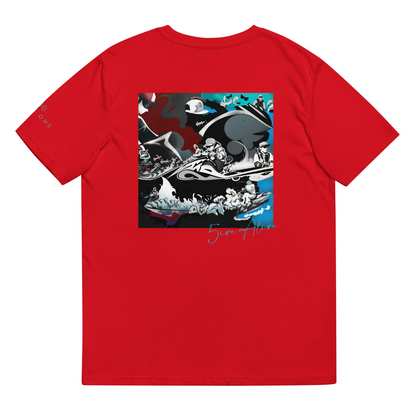 Signature Series (5ive Alive Jet Ski) Unisex organic cotton t-shirt MAIN BACK PRINT