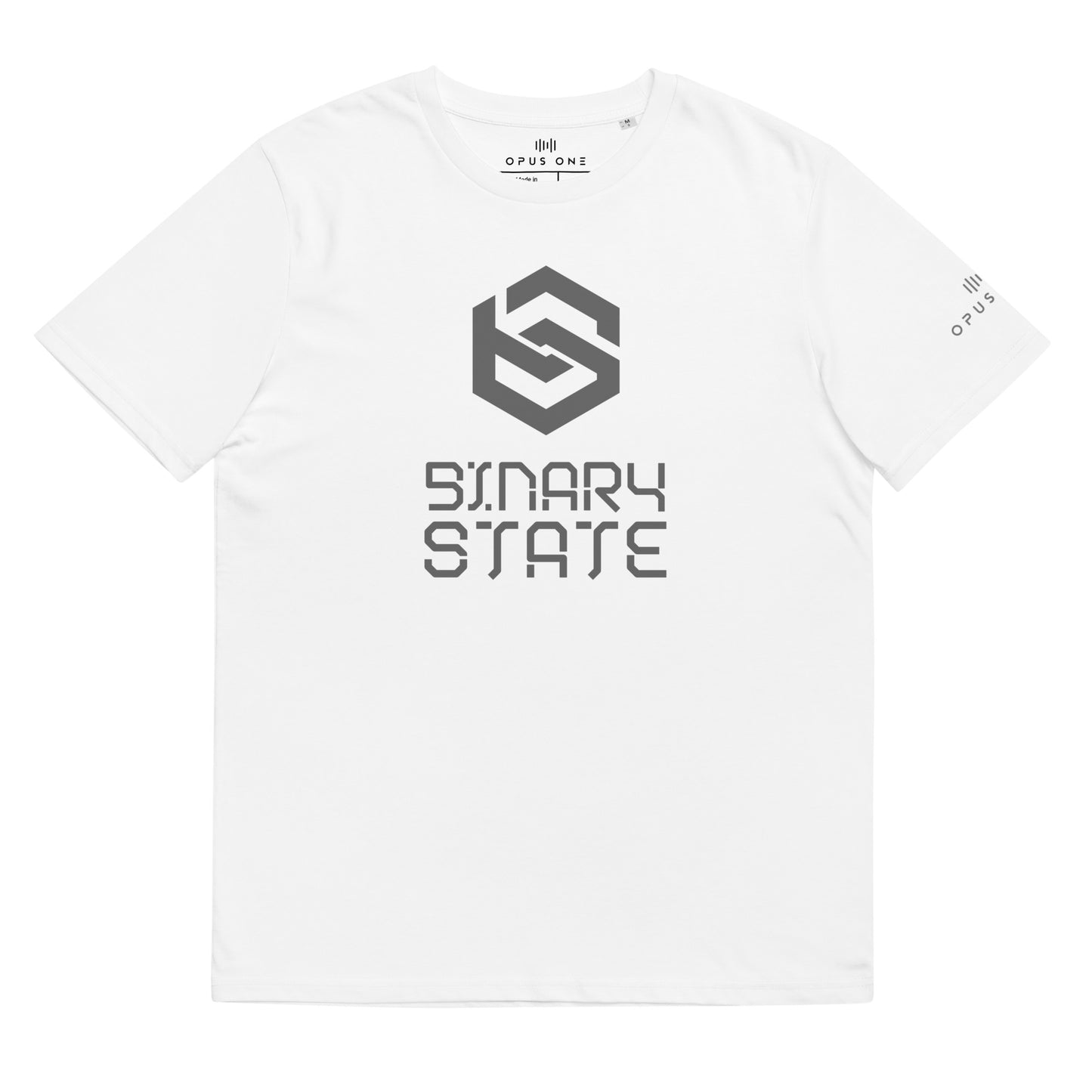 Binary State (v2) Unisex organic cotton t-shirt (Grey Text)
